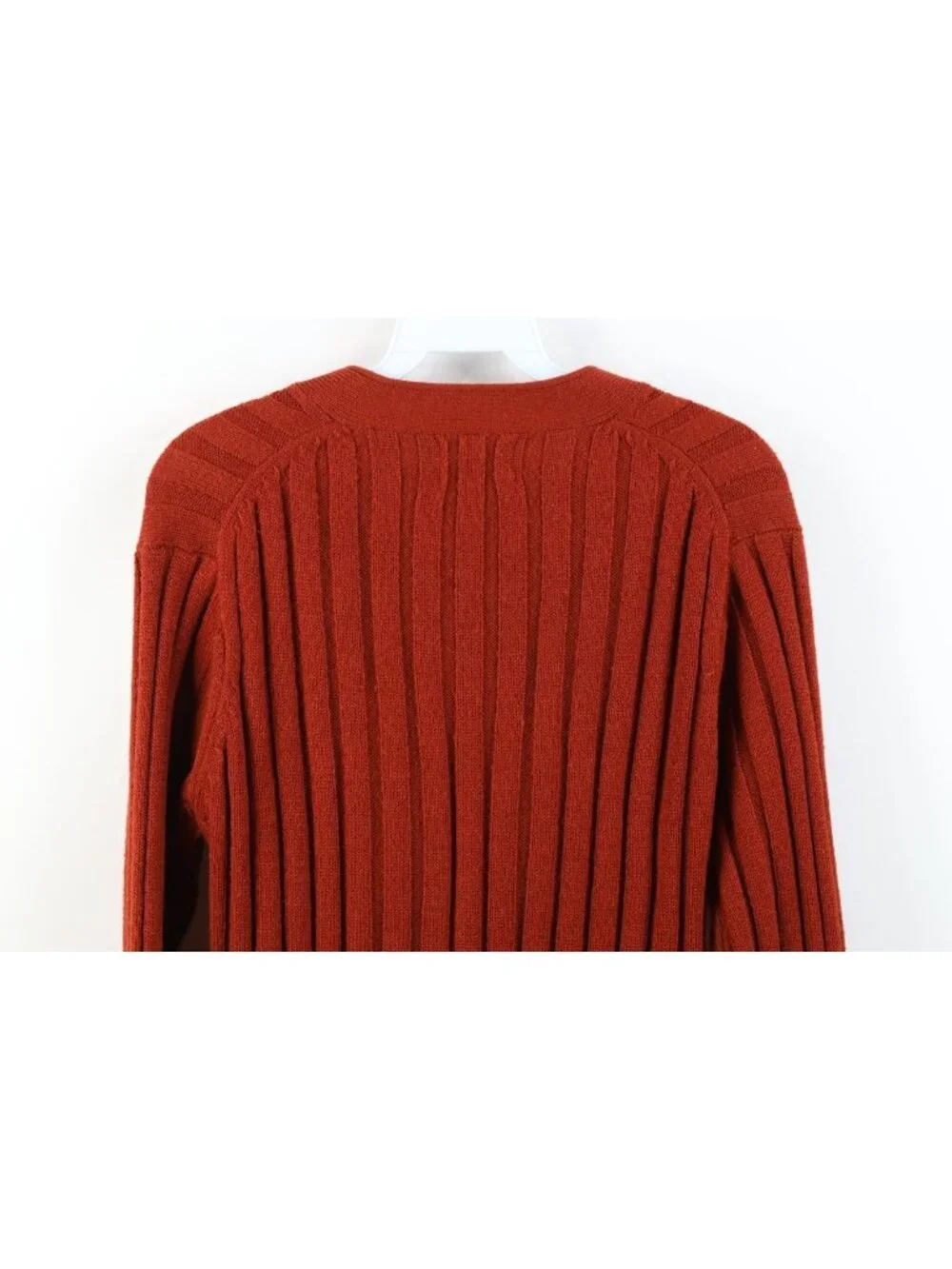 Vintage 70s Streetwear Womens Medium Blank Ribbed Knit Cardigan Sweater Orange